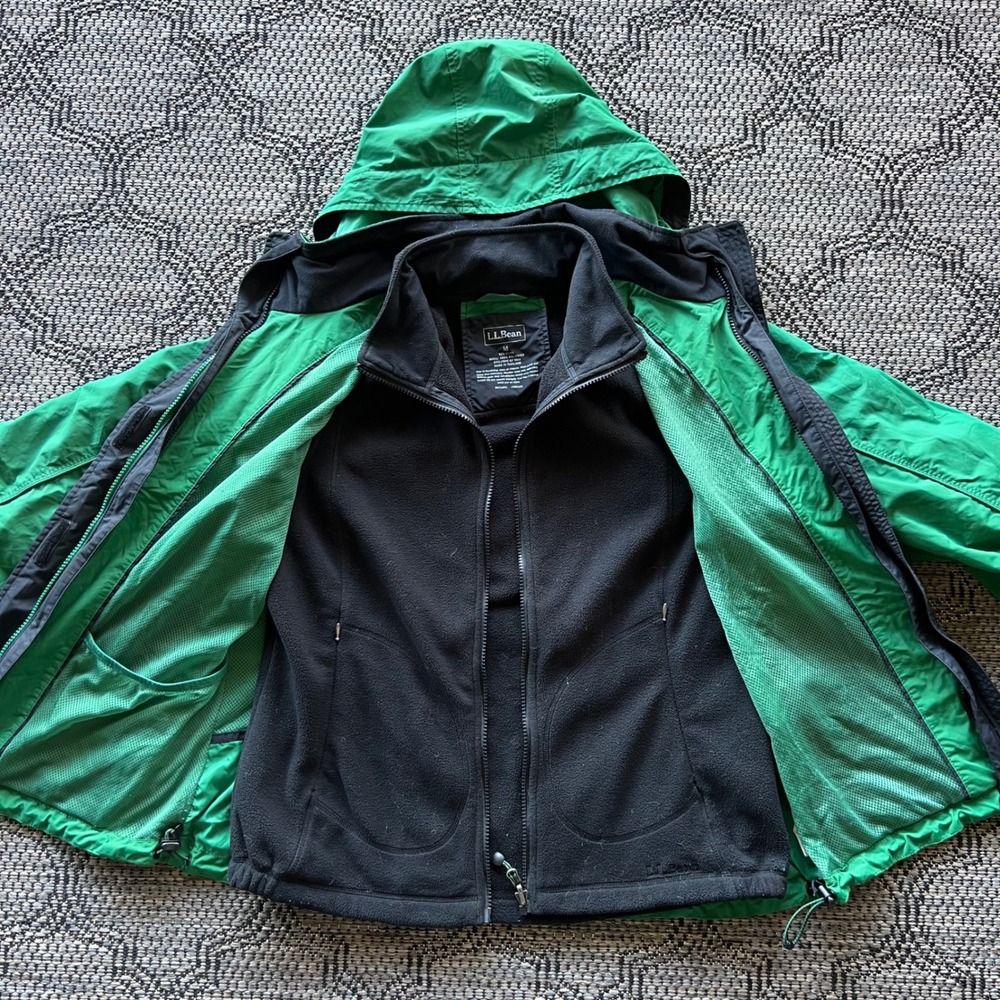 LL Bean Jacket Womens Medium Green Fleece 3-in-1 Hooded Outdoor Gorpcore - Picture 4 of 8